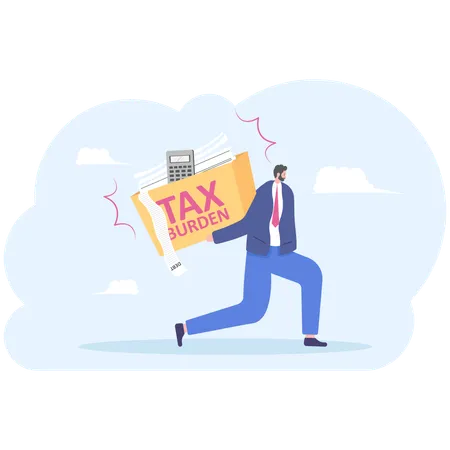 Businessman carrying very heavy debt tax  Illustration