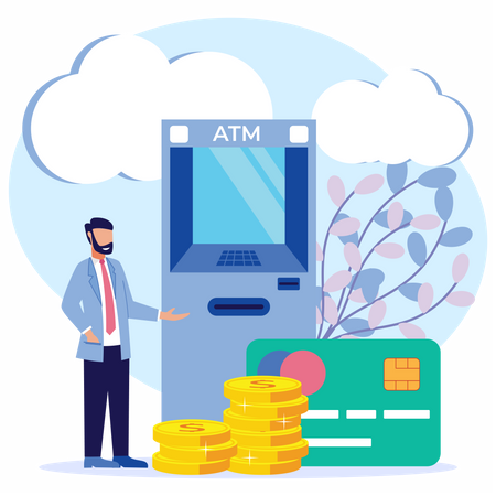 Businessman Cash withdrawal from atm machine Illustration