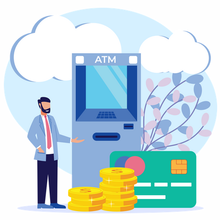 Businessman Cash withdrawal from atm machine  Illustration