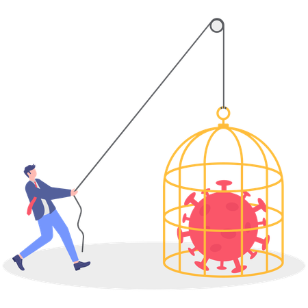 Businessman catches virus in cage  Illustration