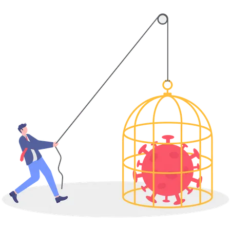 Businessman catches virus in cage  Illustration