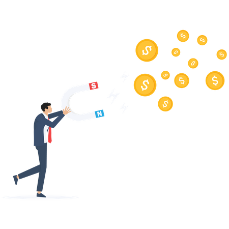 Businessman catchesmoney with magnet  Illustration