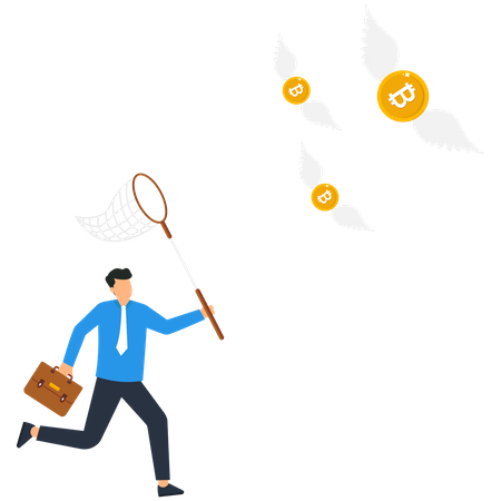 Businessman catching Bitcoin  Illustration