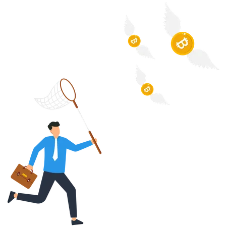 Businessman catching Bitcoin  Illustration