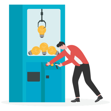 Businessman catching bulb using robotic arm in Game Machine  Illustration