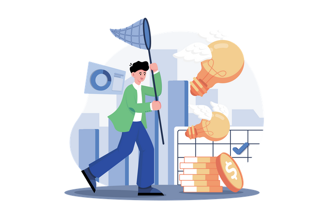 Businessman Catching Business Idea  Illustration