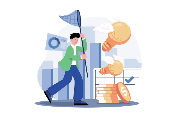 Businessman Catching Business Idea  Illustration