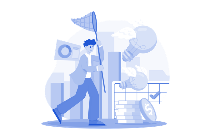 Businessman Catching Business Idea  Illustration