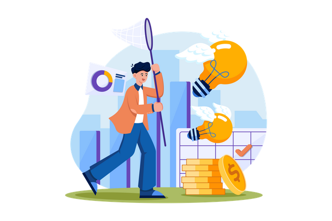 Businessman Catching Business Idea  Illustration