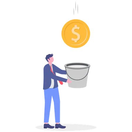 Businessman catching coin in bucket  Illustration