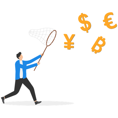 Businessman catching currency  Illustration