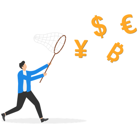 Businessman catching currency  Illustration