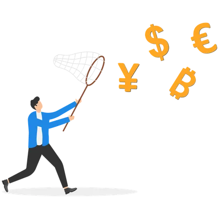 Businessman catching currency  Illustration