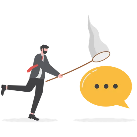 Businessman catching dialog speech bubble  Illustration