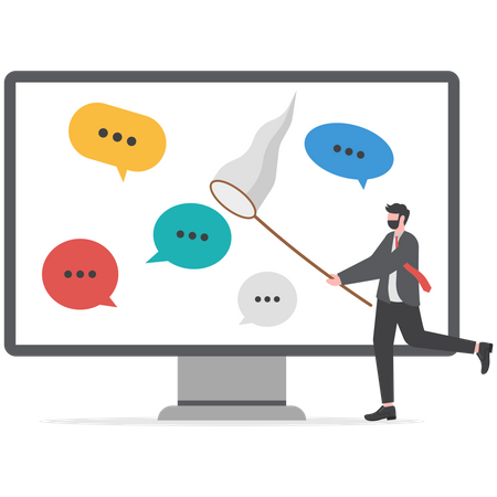 Businessman catching dialog speech bubble  Illustration