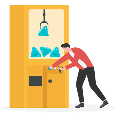 Businessman catching diamond using robotic arm in Game Machine  Illustration