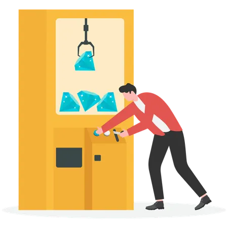Businessman catching diamond using robotic arm in Game Machine  Illustration