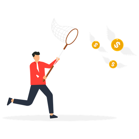 Businessman catching dollar coin  Illustration