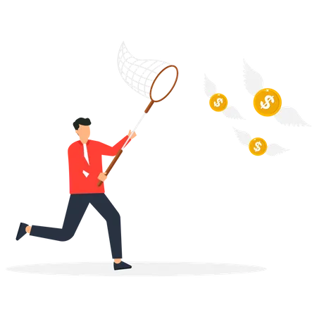 Businessman catching dollar coin  Illustration