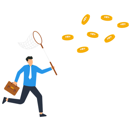Businessman catching dollar coins  Illustration