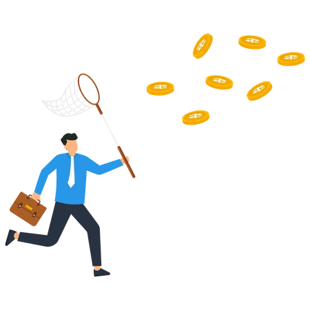 Businessman catching dollar coins  Illustration