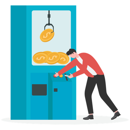 Businessman catching dollar using robotic arm in Game machine  Illustration