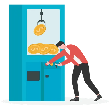 Businessman catching dollar using robotic arm in Game machine  Illustration