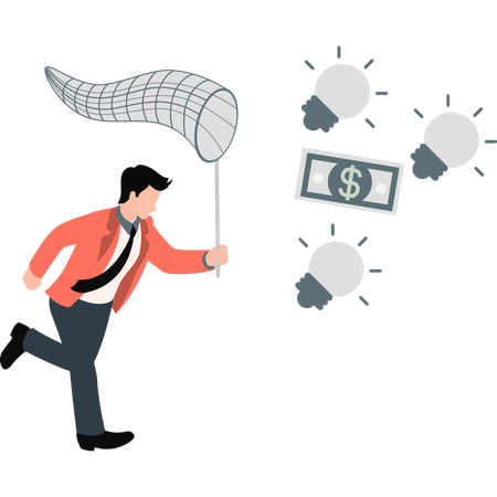 Businessman catching idea bulb in net  Illustration