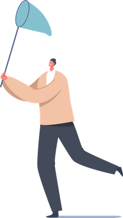 Businessman catching inspirations for business with butterfly net  イラスト
