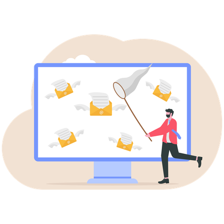 Businessman catching mail with notification  Illustration