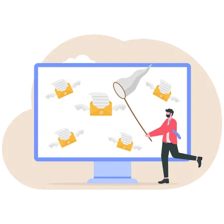 Businessman catching mail with notification  Illustration