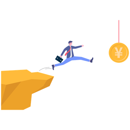 Businessman catching money off the cliff  Illustration