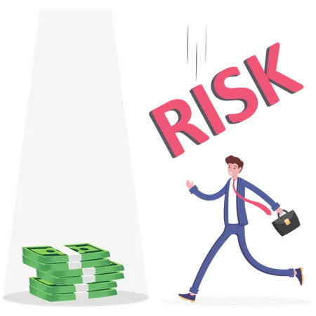 Businessman Catching Money While Word Risk Falling Illustration Vector Cartoon Illustration