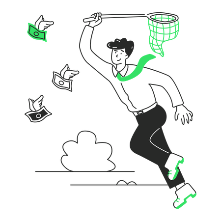 Businessman catching money with a net Illustration