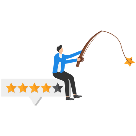 Businessman catching stars with fishing rods to put on star bar  Illustration