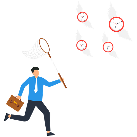 Businessman catching time clock  Illustration