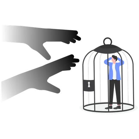 Businessman caught in cage  Illustration