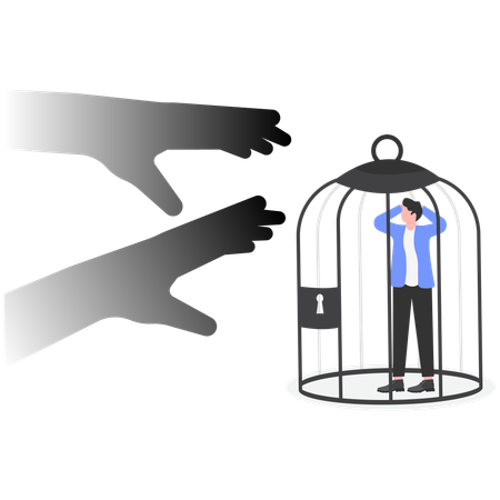 Businessman caught in cage  Illustration