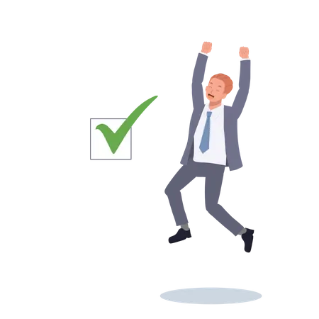 Happy Businessman Celebrate Completed Checkmark After Finish Responsible Project Vector Illustration Illustration