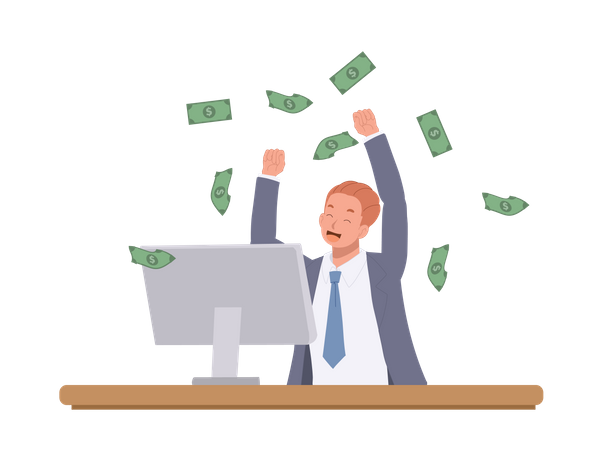 Businessman celebrate profit from online business  Illustration