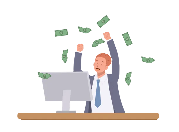 Businessman celebrate profit from online business  Illustration