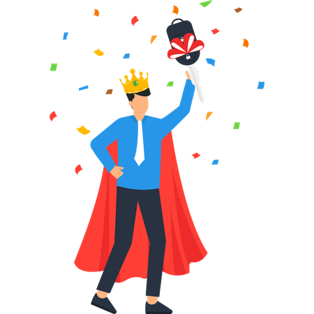 Businessman celebrating new car achievement  Illustration