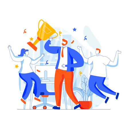 Businessman celebrating victory with employees  Illustration