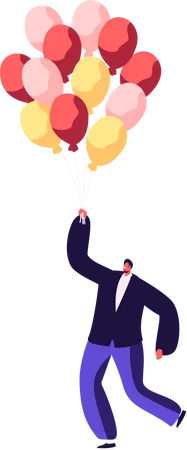 Businessman Character Flying With Air Balloon In Air Escape Quarantine Isolation Business Man Career Growth And Escaping Crisis Inspiration Progress Creative Solution Cartoon Vector Illustration Illustration