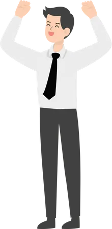Businessman celebrating with hands raised  Illustration