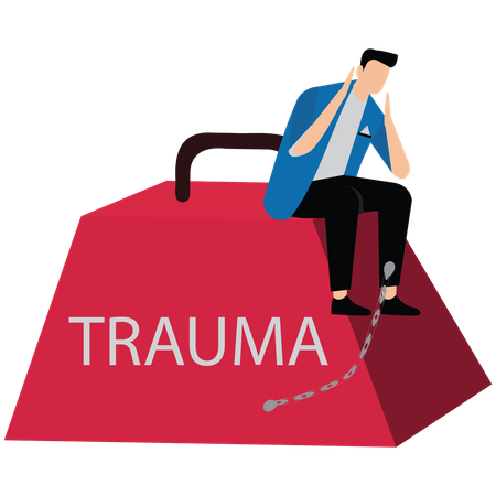 Businessman chained to a burden of trauma  Illustration