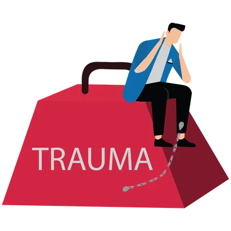 Businessman chained to a burden of trauma  Illustration