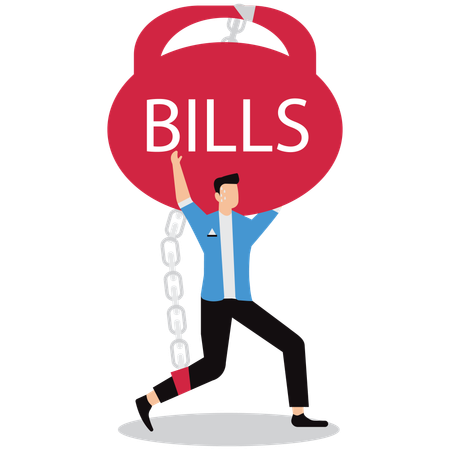 Businessman chained with bills  Illustration