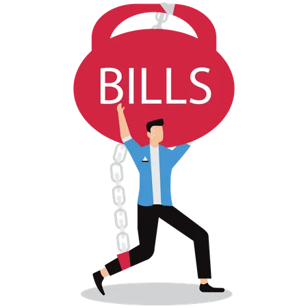 Businessman chained with bills  Illustration