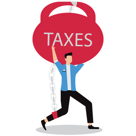 Businessman chained with taxes  Illustration